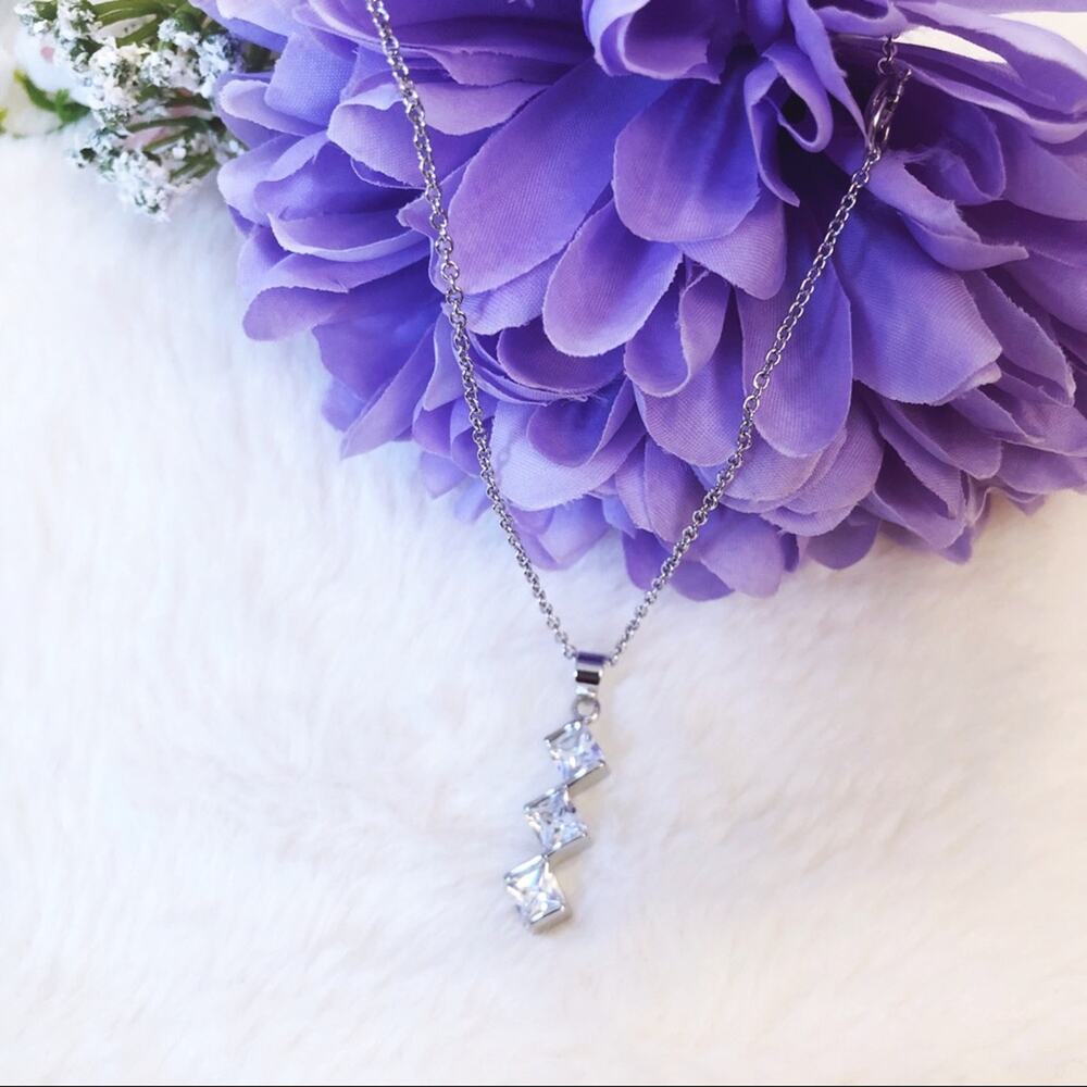 Sterling Silver Trio Crystal Necklace - Picture 3 of 8